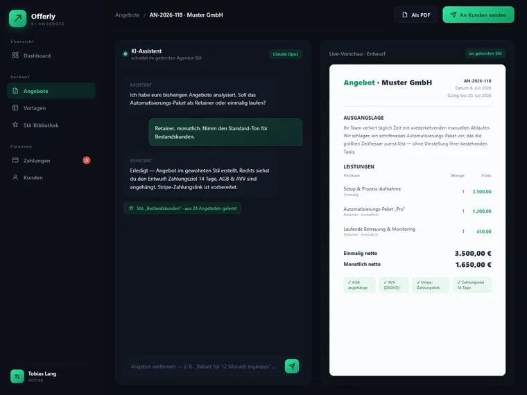 KI-Angebotsersteller — schreibt Angebote in deinem Stil – Screenshot 1