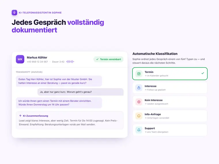 KI-Telefonassistentin „Sophie“ – Screenshot 2